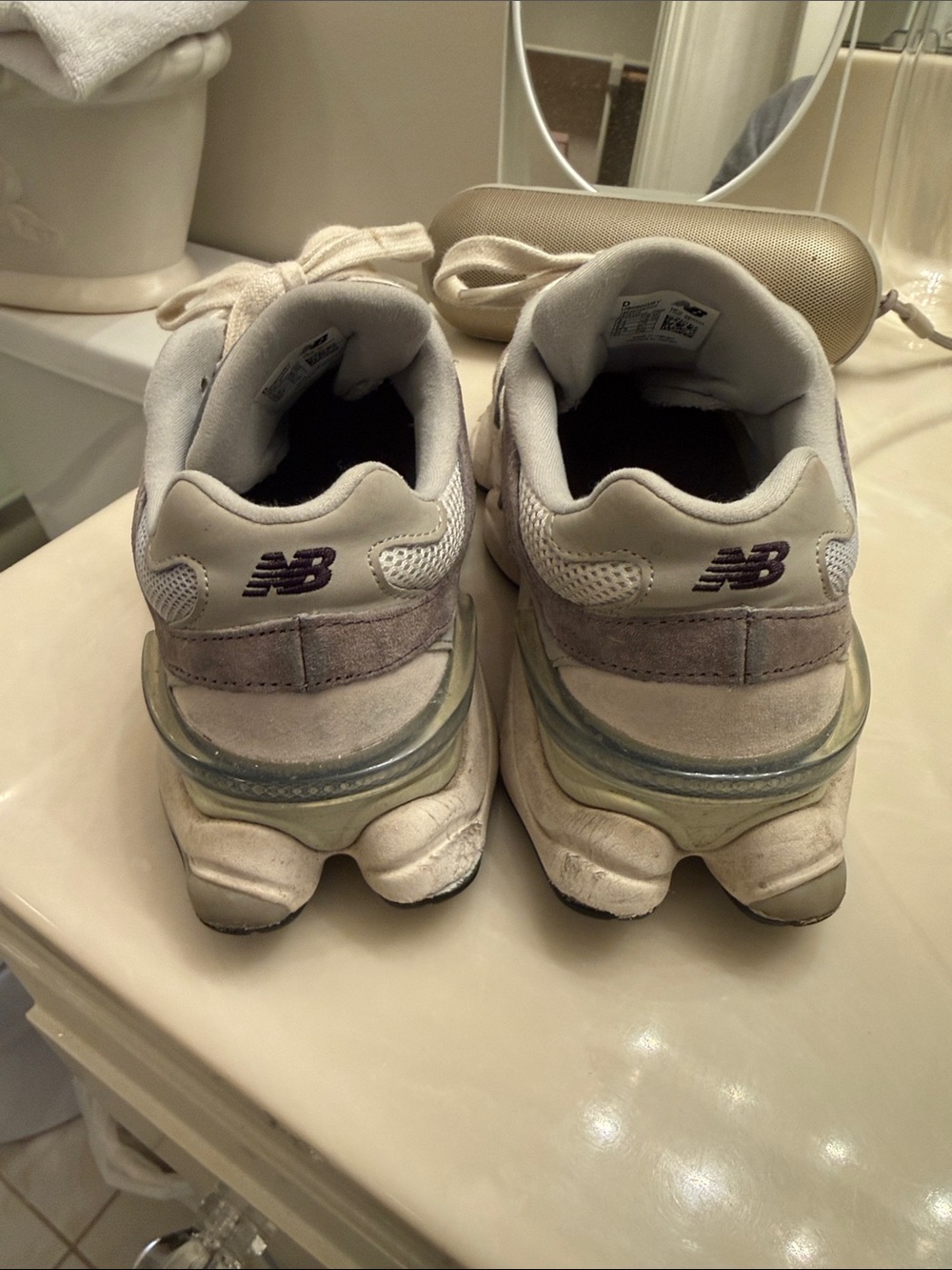New Balance Grey and White Mesh Suede Athletic Sneakers - Picture 3 of 4